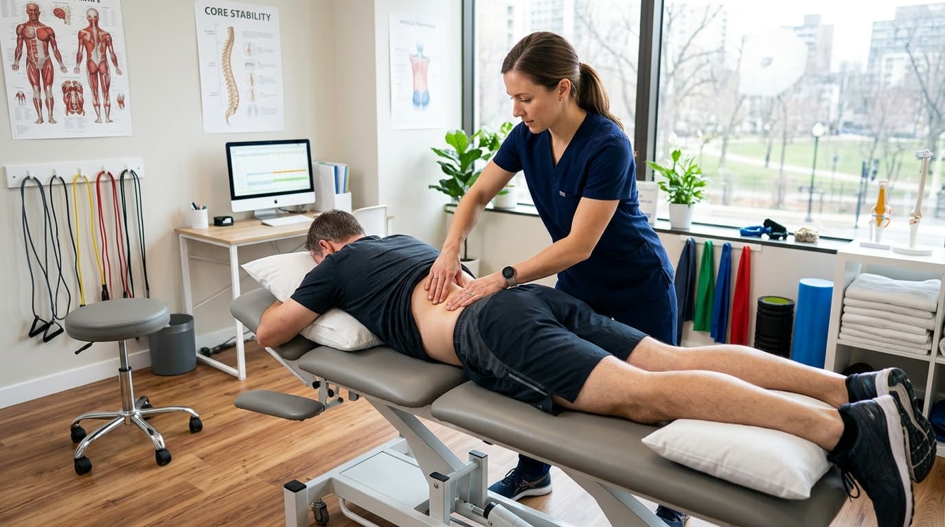 Doctor conducting thorough physical therapy assessment